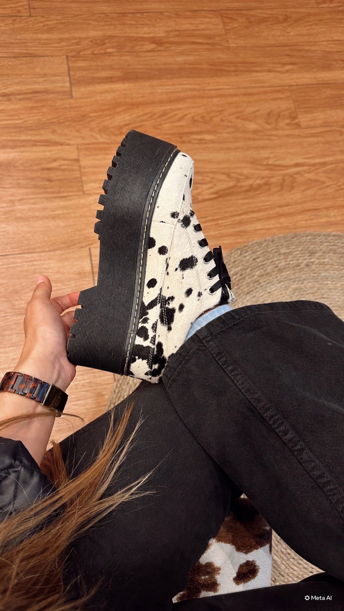 Oxford Cow Negro Plataforma 7 cm